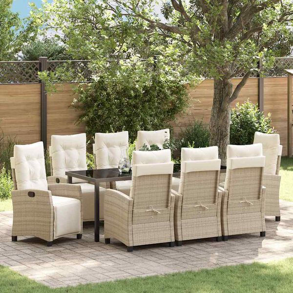 vidaXL Garten Essgruppe mit Kissen 9 pcs Beige Poly-Rattan