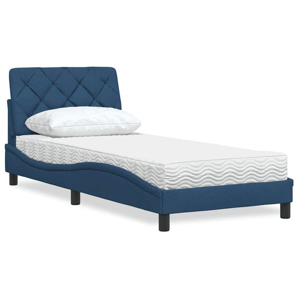 vidaXL Bett mit Matratze Blau 90x190 cm Stoff