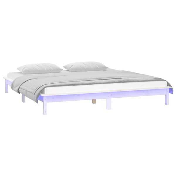 vidaXL Massivholzbett mit LEDs Wei&szlig; 120x190 cm