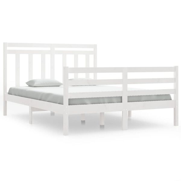 vidaXL Massivholzbett Wei&szlig; 135x190 cm