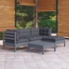 vidaXL 5-tlg. Garten-Lounge-Set mit Kissen Grau Kiefernholz