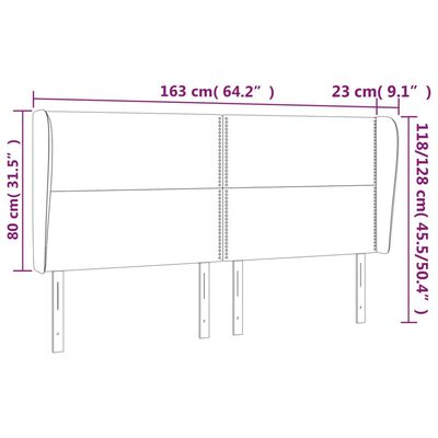 vidaXL Kopfteil mit Ohren Dunkelgrau 163x23x118/128 cm Samt