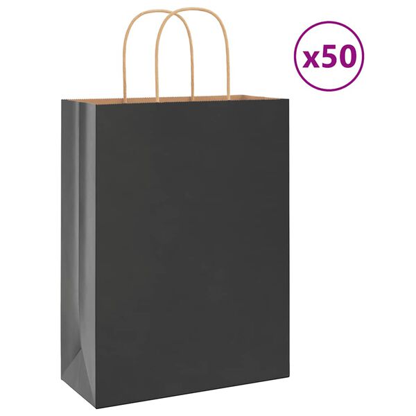 vidaXL Papiertragetaschen 50 Stk. mit Henkeln Schwarz 26x12x35 cm