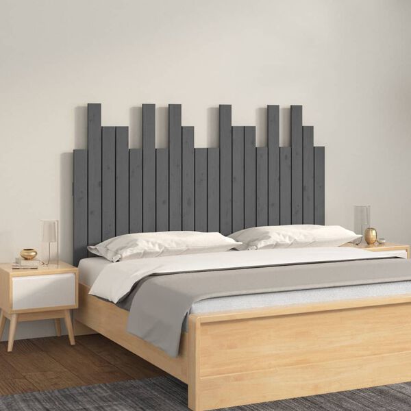 vidaXL Wand-Kopfteil Grau 127,5x3x80 cm Massivholz Kiefer
