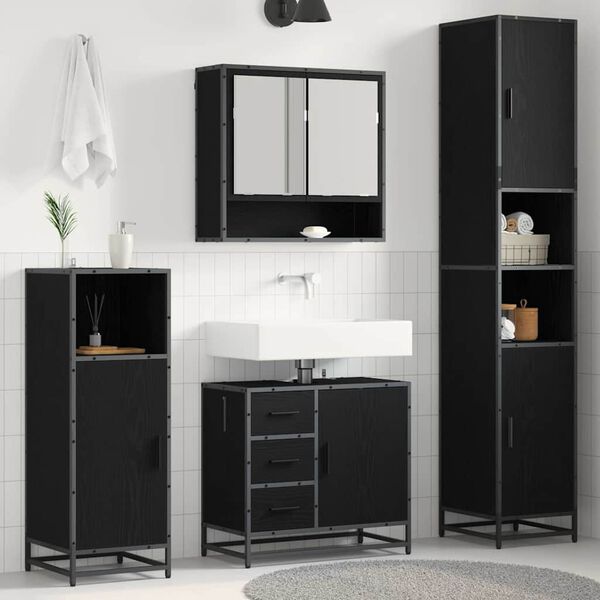 vidaXL Badezimmerm&ouml;bel-Set 3 pcs Schwarz Eichen-Optik Holzwerkstoff