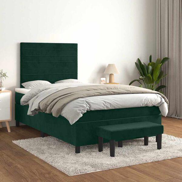 vidaXL Boxspringbett mit Matratze Dunkelgr&uuml;n 120x200 cm Samt