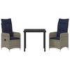 vidaXL Tisch- und Stuhlset mit Kissen 3 pcs Grau PE-Rattan