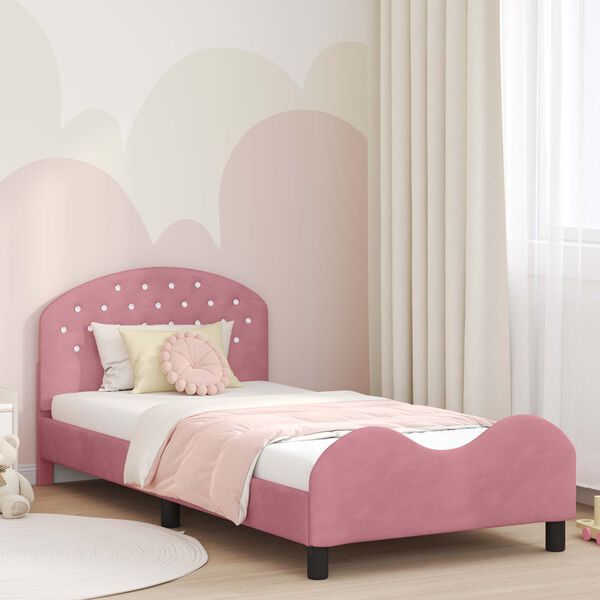 vidaXL Kinderbettgestell mit Kopfteil Rosa 90 x 190 cm Samt