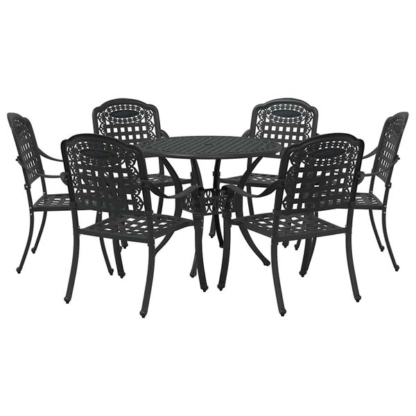 vidaXL Garten Essgruppe 7 pcs Schwarz Aluminium