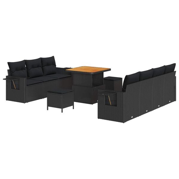 vidaXL Garten-Sofa-Set mit Kissen mit Speicher 10 pcs Schwarz