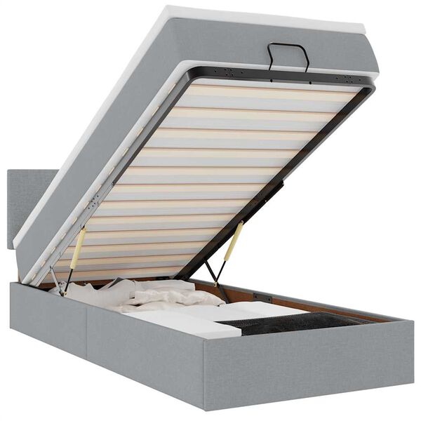 vidaXL Ottomane Bett mit Matratze & LEDs Hellgrau 80x200 cm Stoff