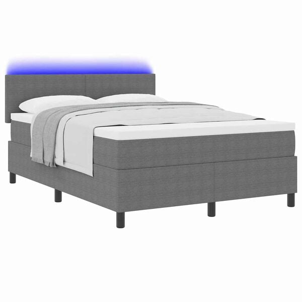 vidaXL Boxspringbett Hellgrau und Wei&szlig; 203 x 144 x 88 cm Cordstoff