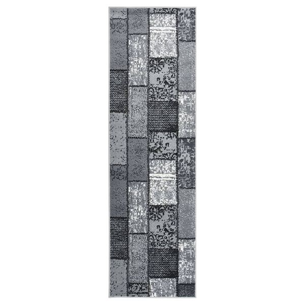 vidaXL Teppichl&auml;ufer BCF Grau mit Blockmuster 100x450 cm