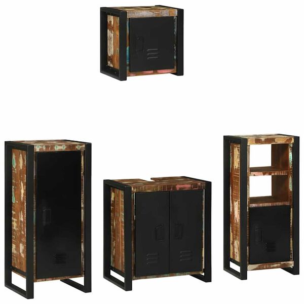 vidaXL Badezimmerm&ouml;bel-Set mit Regal 4 pcs Massives upgecyceltes Holz