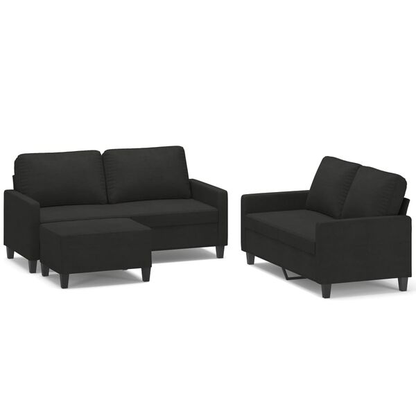 vidaXL 3-tlg. Sofagarnitur mit Kissen Schwarz Stoff