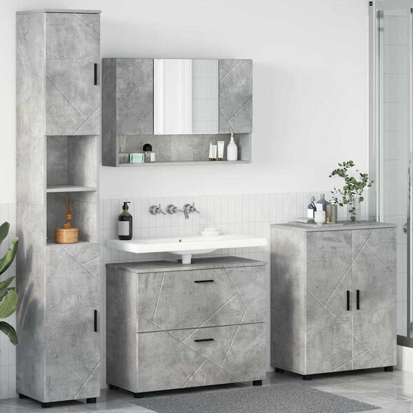 vidaXL Badezimmerm&ouml;bel-Set 4 pcs Beton Grau Sperrholz und Metall