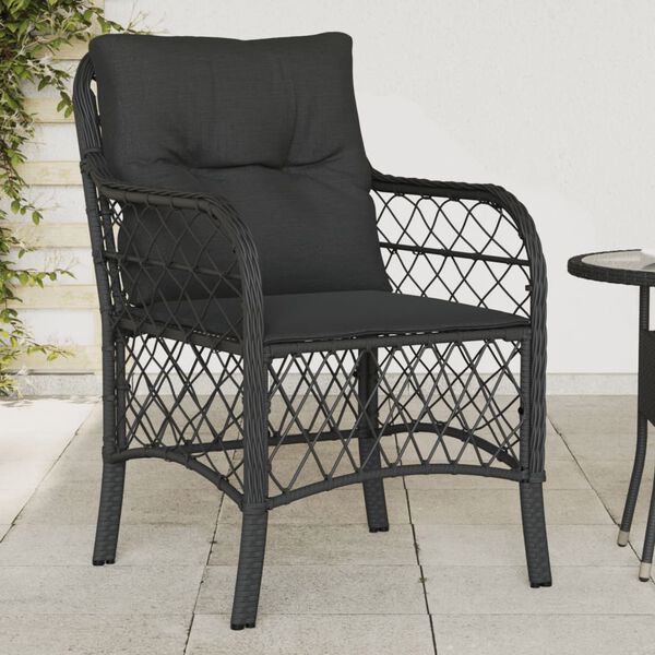 vidaXL Gartenstühle mit Kissen 2 Stk. Schwarz Poly Rattan