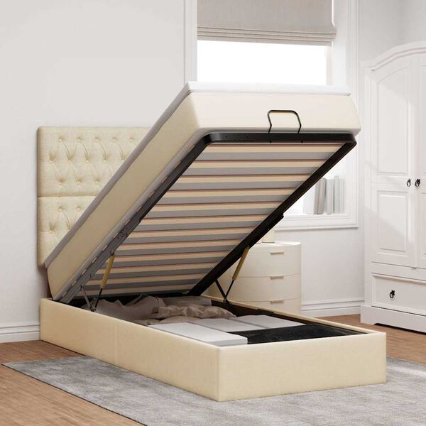 vidaXL Ottoman-Bett mit Matratze & LEDs Creme 100x200 cm Stoff