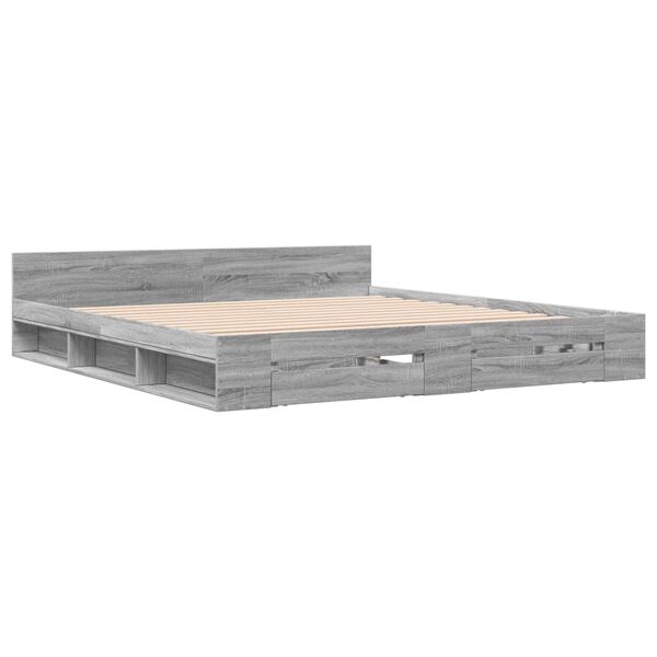 vidaXL Bettgestell mit Schubladen Grau Sonoma 200x200cm Holzwerkstoff