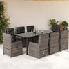 vidaXL 9-tlg. Garten-Essgruppe mit Kissen Grau Poly Rattan