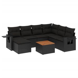 vidaXL 8-tlg. Garten-Sofagarnitur mit Kissen Schwarz Poly Rattan