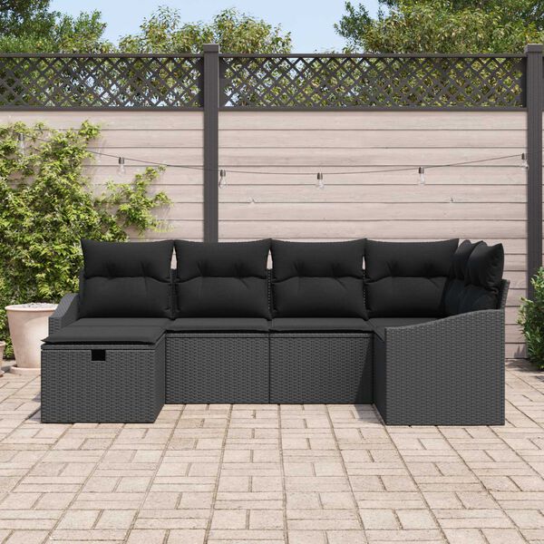 vidaXL Sofa Set mit Kissen mit Speicher 6 pcs Schwarz Poly-Rattan