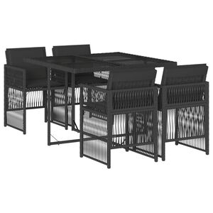 vidaXL 5-tlg. Garten-Essgruppe mit Kissen Schwarz Poly Rattan