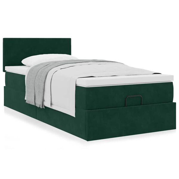 vidaXL Ottoman-Bett mit Matratze Dunkelgr&uuml;n 90x190 cm Samt