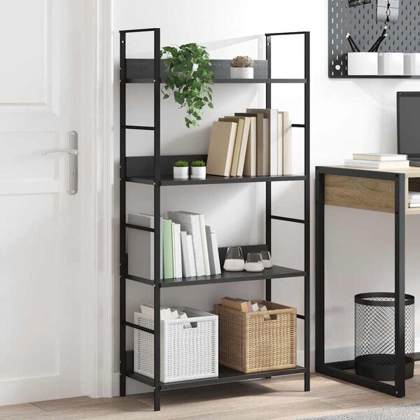 vidaXL B&uuml;cherregal 4 Regalb&ouml;den Schwarz 60&times;27,6&times;124,5 cm Holzwerkstoff