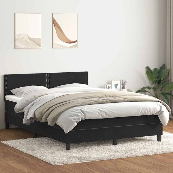 vidaXL Boxspringbett mit Matratze & LED Schwarz 140x210 cm Samt