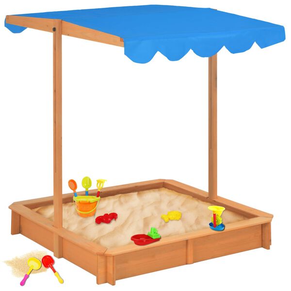 vidaXL Sandkasten mit Verstellbarem Dach Tannenholz Blau UV50