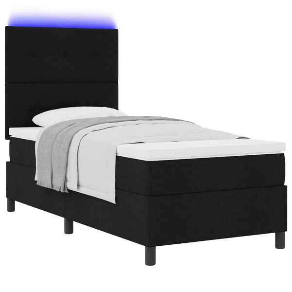 vidaXL Boxspringbett mit Matratze mit LED Schwarz 80 x 200 cm Stoff