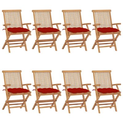 vidaXL Gartenstühle mit Roten Kissen 8 Stk. Massivholz Teak