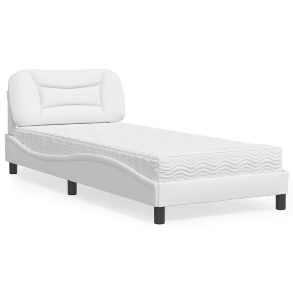 vidaXL Bett mit Matratze "Hvar" Wei&szlig; 90x190 cm Kunstleder