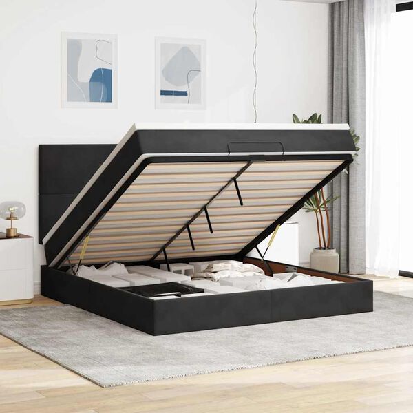 vidaXL Ottoman-Bett mit Matratzen Schwarz 180x200 cm Samt