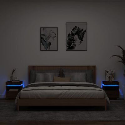 vidaXL Nachttische mit LED-Leuchten 2 Stk. Braun Eiche 40x39x48,5 cm