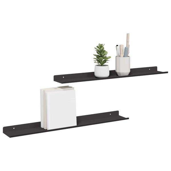vidaXL Wandregal mit Regal 2 pcs Schwarz 60 x 8,5 x 2,5 cm