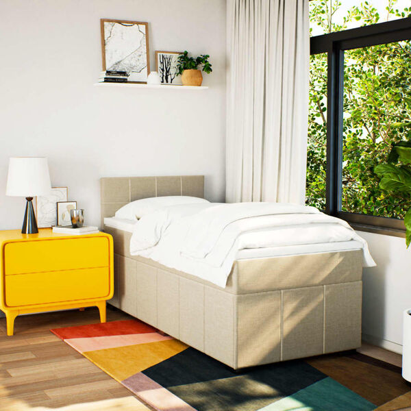 vidaXL Boxspringbett mit Matratze Creme 90x200 cm Stoff