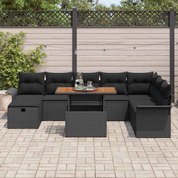 vidaXL Garten-Sofa-Set 9 pcs Schwarz Poly-Rattan