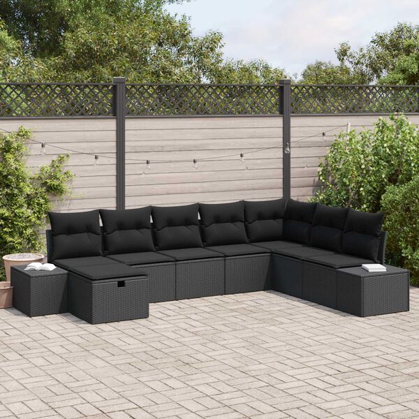 vidaXL Gartensofa-set mit Kissen 8 pcs Schwarz Poly-Rattan