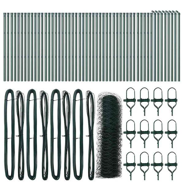 vidaXL Zaun mit Pfosten Gr&uuml;n 0,6 x 100 m PVC-beschichteter Stahl