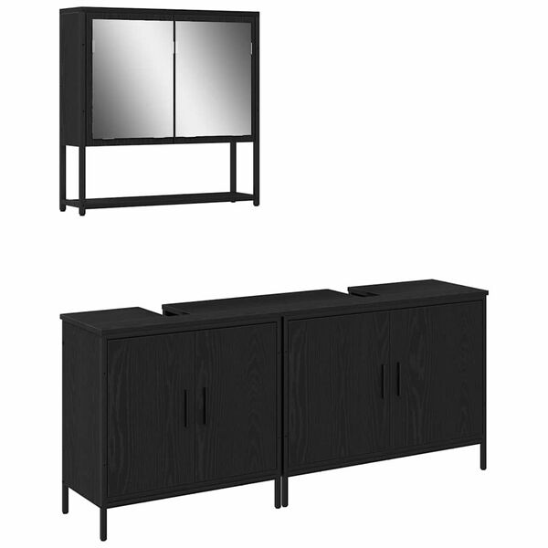 vidaXL Badezimmerm&ouml;bel-Set mit Regal 3 pcs Schwarz Holzwerkstoff