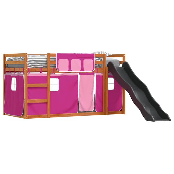 vidaXL Etagenbett mit Rutsche und Gardinen Rosa 80x200 cm