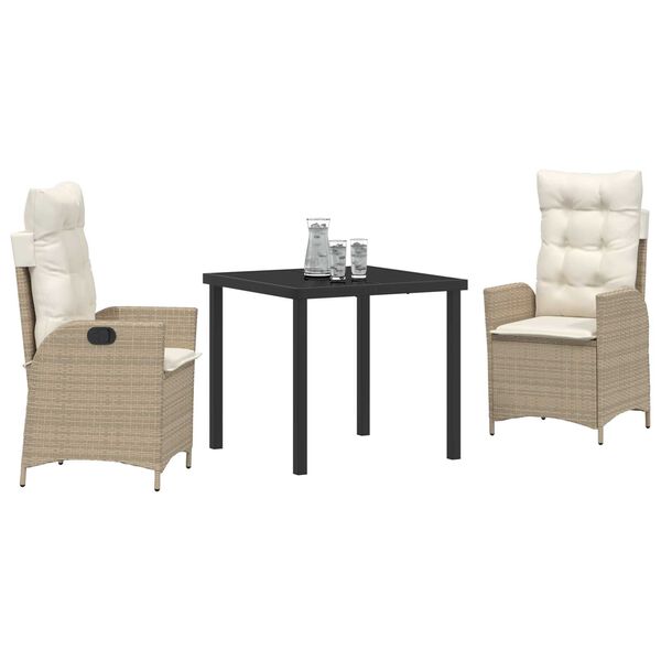 vidaXL Garten Essgruppe mit Kissen 3 pcs Beige Poly-Rattan