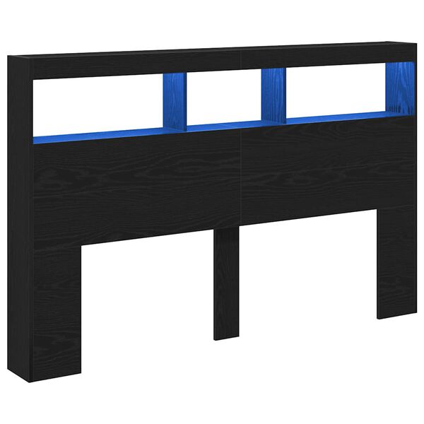 vidaXL LED-Kopfteil mit Ablagen Schwarz Eichen-Optik 160x17x102 cm