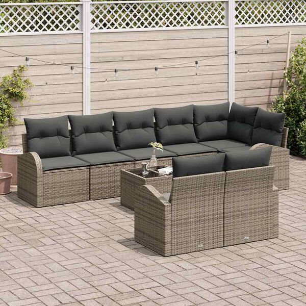 vidaXL Sofa Set mit Kissen mit Speicher 9 pcs Grau Poly-Rattan