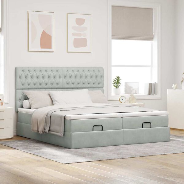 vidaXL Ottoman-Bett mit Matratzen & LEDs Hellgrau 160x200 cm Samt