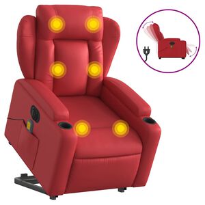 vidaXL Massagesessel mit Aufstehhilfe Elektrisch Rot Kunstleder