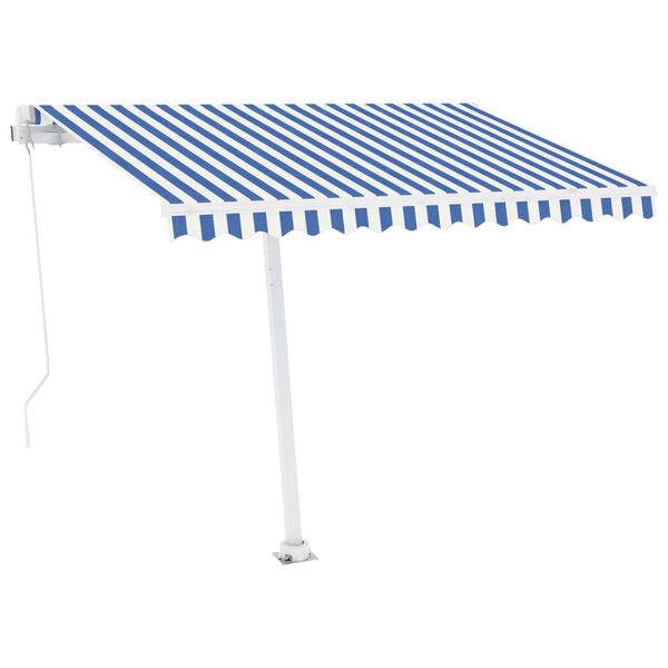 vidaXL Markise Manuell Einziehbar mit LED 350x250 cm Blau Wei&szlig;