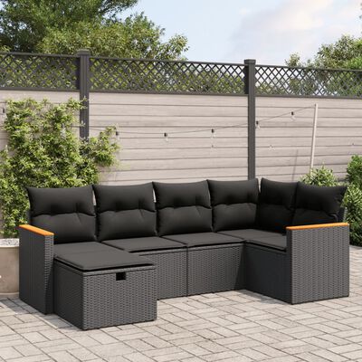 vidaXL 6-tlg. Garten-Sofagarnitur mit Kissen Schwarz Poly Rattan